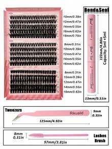 Rikuaild 300片装D型卷翘蓬松假睫毛套装（60D+80D+100D），8-16毫米混合长度，柔软自然，轻盈飘逸，魅力持久。套装包含睫毛胶、镊子和睫毛刷，适合日常使用、旅行、新手入门、婚礼、约会、派对、节日等场合，也是圣诞节/万圣节/送礼的理想之选。 - 彩色 - 查看 7