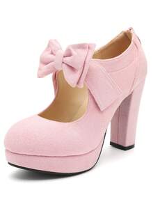 MAIERNISI JESSI Womens Bow Heels Mary Jane Shoes Round Toe Platform Chunky High Heel Vintage Dress Pumps - 粉紅色絨面 - 查看 15