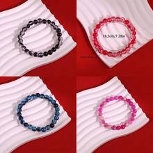 18pcs/Set Assorted Elastic Bracelets, 8mm Faux Natural Stone Beads, Ombre Floral Pattern Design, Suitable For Women Daily Wear, Gift - 18 Pieces In Multiple Colors - View 4