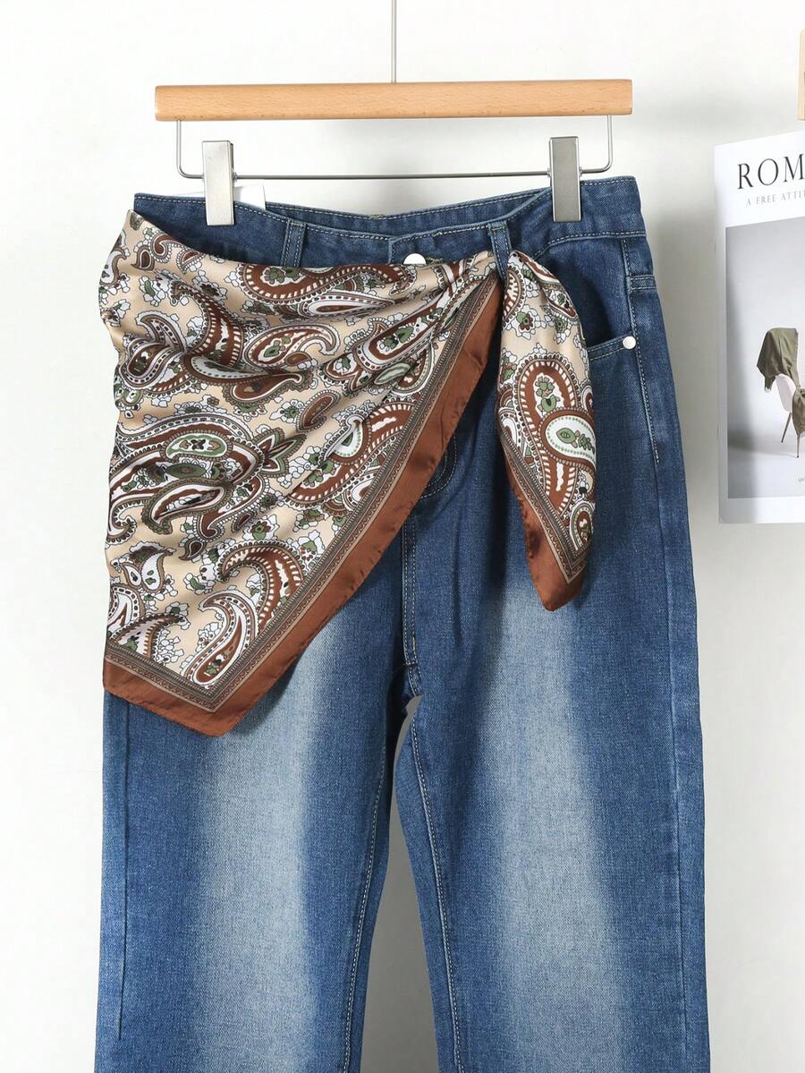 1pc Women's Brown Vintage Paisley Pattern Lightweight Square Scarf, Summer Travel Vacation Headscarf