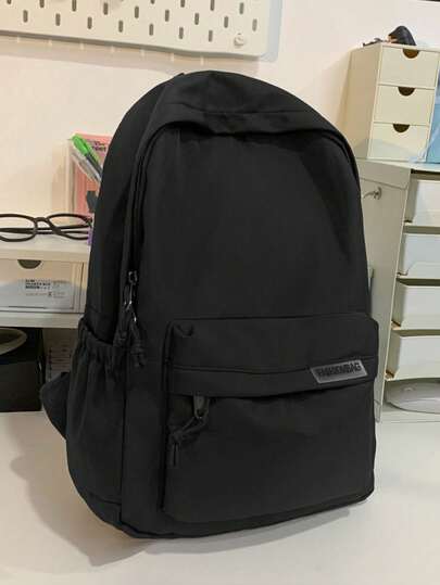 Men's Solid Color Multi-Functional Waterproof Backpack, Bookbag (Black) - Christmas Gift For Teachers, College Backpack, Student Backpack, Stationery, Pencil Case, Autumn Gift, Back To School Bag, Beach Bag, Valentine's Day Gift, Laptop Bag, Sports & Leisure Vacation Bag, Travel Essential Large Bag, Spring College Bag, Essential Student Supplies, Men's Must-Have