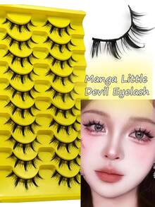 10 perechi de gene false naturale în stil păpușă - Gene false transparente cu tulpină manga, design de zână comică, perfecte pentru jocuri de rol - reutilizabile - Negru - Vizualizare 6