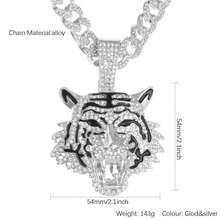 1PC Fashion Pop Punk Rock Full Rhinestone Tiger Head Pendant Hip Hop Style Necklace Ornament Men's - 金老虎頭吊墜項鍊 - 查看 5