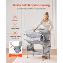 Baby Changing Table, Foldable Diaper Change Station With 2 Fabric Drawers, Side Basket & Hanging Rod, Adjustable Height Portable Changing Table With Lockable Wheels & 2 Star Toys, Light Gray - 2 Fabric Drawers Light Grey - View 3