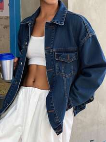 Livesso 女士宽松牛仔夹克和外套 - 藍色 - 查看 1
