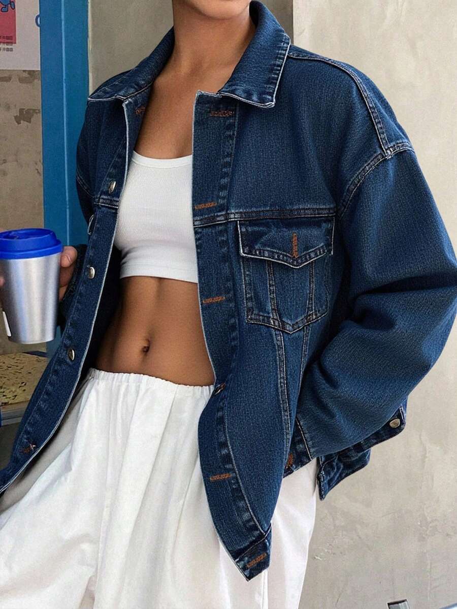Livesso 女士宽松牛仔夹克和外套 - 藍色 - 查看 1