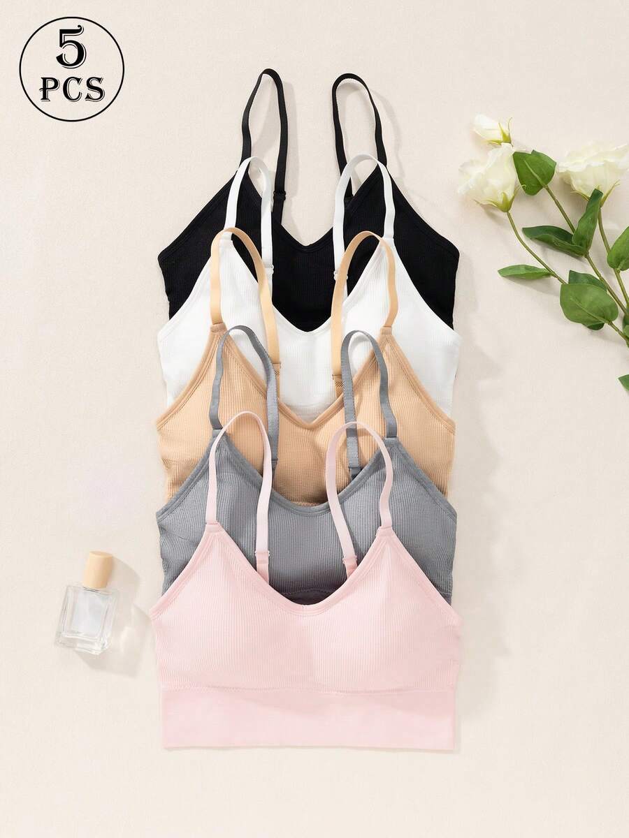 5pcs High Support V Neck Soft Comfortable Breathable Seamless Sports Bra