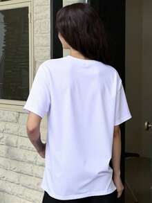 DAZY Solid Color Loose Fit Short Sleeves Base Women's T-Shirt With Round Neckline Summer - White - View 6