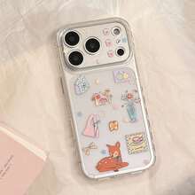 Kavenfort 1pc Transparent Vase Deer Cute Cartoon Phone Case Compatible With Iphone 16 Pro Max, 17, 12, 15, 13, Creative, Geometric, Cartoon Style, Cute, Niche, Ins Style - Clear - View 4