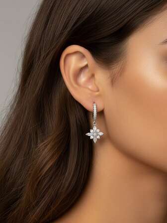 1pair New Sparkling Star Earrings Ladies Jewelry For Women S925 Sterling Silver Exquisite Creative Stud Earrings Fine Jewelry Gifts For Girls Daily Life Dating Decor For Prom Party