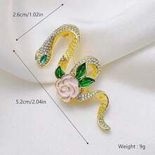 1pc Elegant Rose & Snake Brooch, Luxury Pin, Suitable For Women's Blazers And Sweaters, Unique Artistic Accessory For Christmas, New Year, Valentine's Day, No Power Required, Non-Rechargeable, Party Decor And Supplies - Gold - View 2
