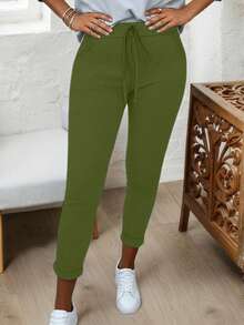 Quần dài nữ cỡ lớn CURVE+ mềm mại và co giãn, thích hợp cho mùa xuân, hè, thu, công sở, dáng ôm vừa vặn có túi, trang phục thể thao thời trang. - xanh quân đội - Xem 3