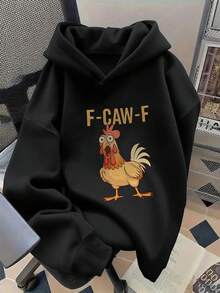 1件青少年男童休闲印花套头卫衣，保暖内衬，长袖，秋冬季