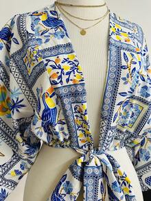 KISTYLE Crepe Blouse With Batwing Sleeves And Tie Detail - 淺藍色 - 查看 2