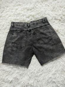 Men's High-Waisted Denim Shorts - Grey - View 2