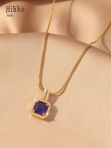 Hihho 1 chiếc vòng cổ mặt dây chuyền pha lê tím hình xương rắn vàng, mặt dây chuyền đá quý vuông sang trọng, vòng cổ bắt mắt để đeo hàng ngày và dự tiệc, trang sức cho mùa Giáng sinh - Màu tím - Xem 5