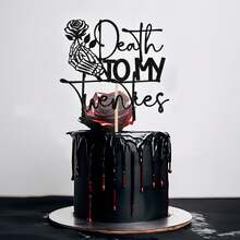 1个“告别我的二十岁”蛋糕装饰插牌，“告别我的二十岁”主题装饰，葬礼生日派对装饰，“告别我的二十岁”，30岁生日派对装饰，黑色闪光 - 彩色 - 查看 5