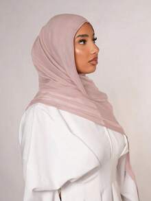 1条女士纯色粘胶纤维头巾，柔软宽边头带，多功能防晒头巾，适合日常佩戴 - 淺皮粉 - 查看 4