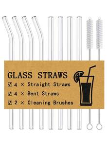 4pcs Glass Straws Set With 1pc Cleaning Brush, Heat-Resistant, Reusable, Suitable For Fruit Drinks, Kitchen, Christmas Gifts, Back To School Supplies, Study Accessories - Clear - View 10