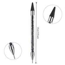 Rhinestone Picker Dotting Pen, Dual-Ended Rhinestone Gems Crystals Studs Picker Wax Pencil Pen Crystal Beads Handle Manicure Nail Art DIY Decoration Tool (Black White) - 2pcs - 查看 4