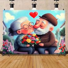 1pc Polyester Grandparents' Love Background Cloth, Romantic Couples Celebration Banner, Multipurpose Event Wall Decor, No Power Needed, Suitable For Weddings, Engagements, Valentine's Day, And As A Photography Studio Booth Decoration. - Multicolor - View 2