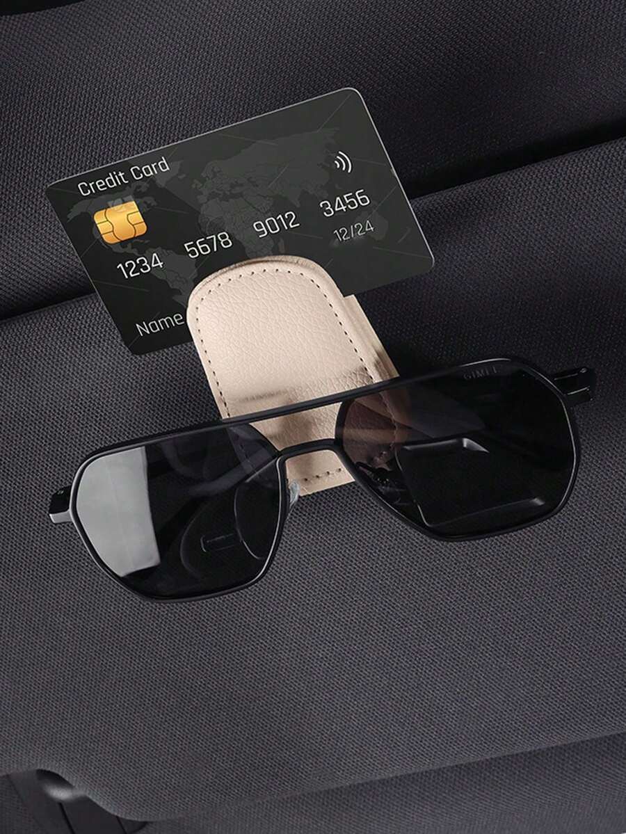 1 Universal Car Litchi Texture PU Material Sun Visor Glasses Clip, Car Glasses Frame, Car Accessories, Glasses Storage Holder, Suitable For Self-Driving Tours, Vacations, Back To School, Weekend Camping, Can Also Be Used As A Gift For Mother, Girlfriend, Boyfriend, Father, A Perfect Gift, Travel Essentials, Travel Accessories, Travel Bags, Vacation, Holidays, School Supplies, Glasses Case, Sunglasses, Women - Multicolor - View 1
