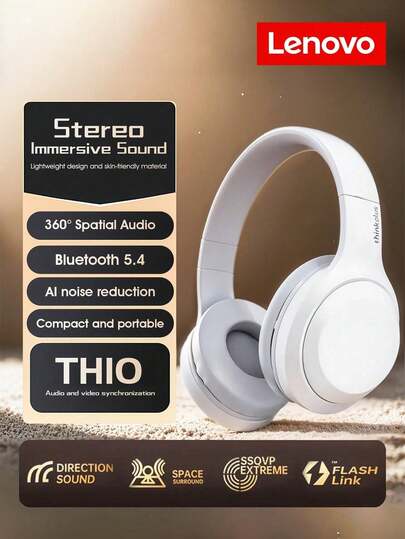  Lenovo Over-Ear Wireless Bluetooth Headphones, Wired Wireless Dual-Mode, Gaming , Heavy Bass Sound, Sports-Ready With Noise Cancellation, Compatibility With IPhone And Android