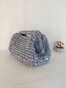 手工钩编手拿包，混色蓝色纱线，优雅手提包，带手柄，女士 - 彩色 - 查看 4