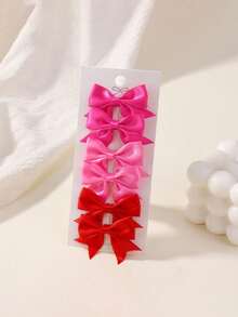 6pcs Handmade Fabric Bow Hair Clips, Girls' Solid Color Side Bangs Hairpins, Suitable For Daily Wear And Holiday Outfits - Multicolor - View 5