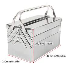 Caja de herramientas plegable de metal, portátil, para mantenimiento automotriz, organizador de almacenamiento, acero inoxidable, 3 niveles, 5 bandejas - Plateado - Ver 3