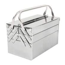 Caja de herramientas plegable de metal, portátil, para mantenimiento automotriz, organizador de almacenamiento, acero inoxidable, 3 niveles, 5 bandejas - Plateado - Ver 11