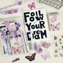 9pcs Butterfly Theme Party Stationery Gift Set - Pink, Purple And Blue Butterfly Stickers, Plush Pencils, Notebooks, Ruler And Erasers Party Favors, Classroom Rewards, Stationery (Multi-Color Options) - Multicolor - View 6