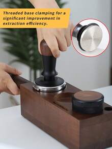 1个带刻度的螺纹底咖啡压粉器，胡桃木材质，柔性头设计，51/53/58毫米，适用于意式咖啡机，咖啡工具，咖啡师配件
