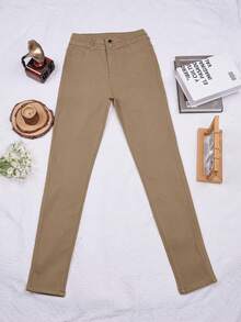 Apperloth A Plus High Waist Skinny Trousers - Khaki - View 7