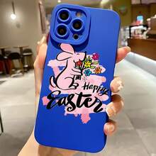2026 nueva funda de teléfono mate, funda de teléfono conejo de Pascua con flores y texto de Feliz Pascua para  17 14 Pro Max  17 13  17 12  Galaxy S23 S22 S21 protector de teléfono funda de pareja regalo para novio novia regalo de vacaciones - Negro - Ver 4