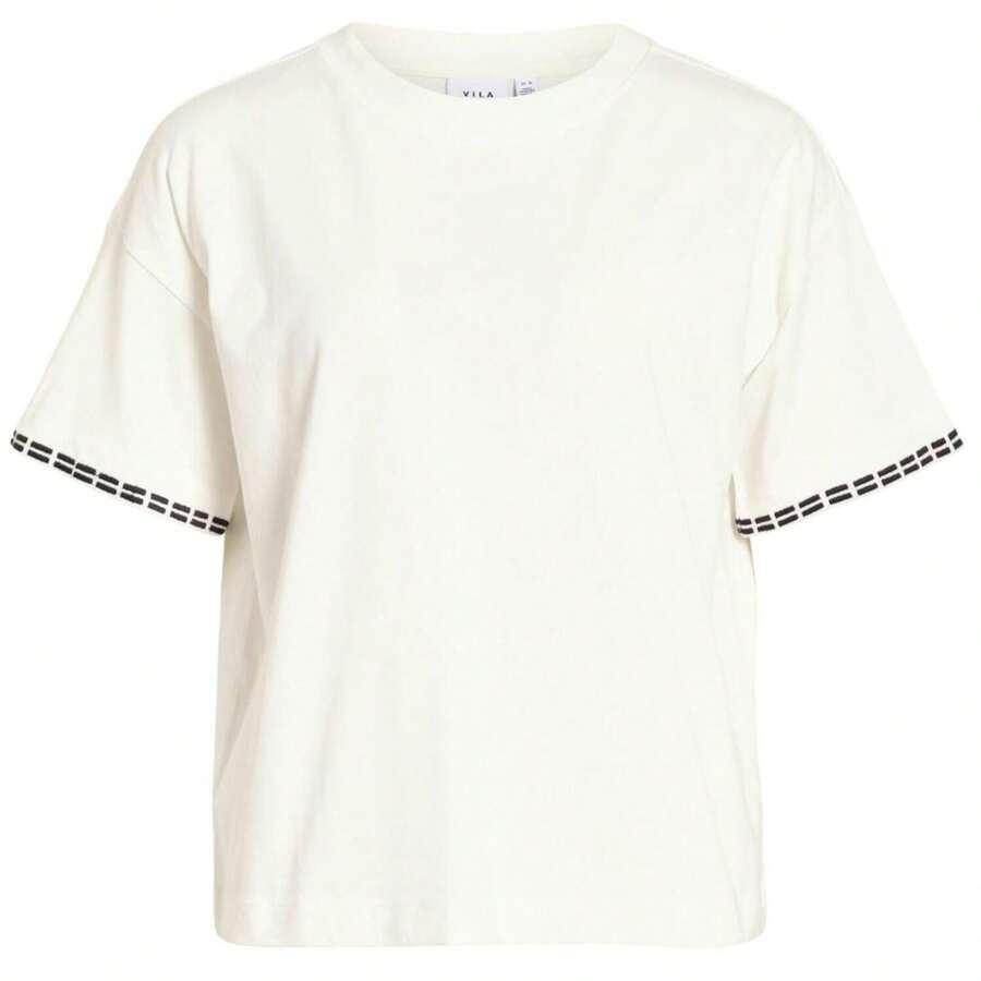 Vila Clothes Camiseta Vila Monie blanca detalle bordado manga para mujer - Blanco - Ver 1