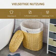 HOMCOM Wicker Laundry Basket With Lid 100L 51x38x57cm Natural Laundry Box For Bedroom And Bathroom - 1 - 查看 2