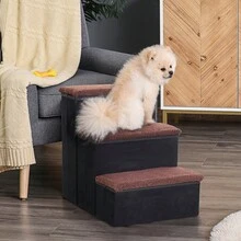 PawHut Pet Stairs, 3-Step Folding Cat And Dog Stairs, Cat And Dog Storage, Black MDF 40x54x48cm - 1 - View 4