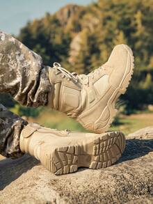 Men's Outdoor Work Boots Side Zip Hiking Motorcycle Combat Boots - 卡其色 - 查看 8