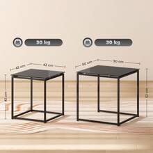 HOMCOM Set di 2 tavolini laterali, tavolino da caffè con piano in vetro, tavolino quadrato in acciaio nero per soggiorno - 1 - Visualizzare 2