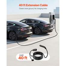 EV Charger Extension Cable For Te Sla, 48Amp 40 Ft Max 240V 11.52 KW With NACS Plug, EV Extension Cord For Level 1/2 Tesla Mobile/Wall Connector/Destination Charger, Model Y/X/3/S, Carrying Bag - Tesla Model 48A 40ft - View 3