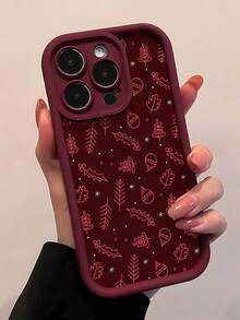 Funda para teléfono con diseño de follaje navideño, compatible con teléfonos ,  16 Pro Max,  15 Pro Max,  13 y  12. Fabricada en TPU, es resistente al agua, a los golpes y a los arañazos. Ideal como regalo de Navidad para familiares, amigos, seres queridos o parejas. - Burdeos - Ver 1