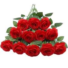 12pcs Romantic Roses Artificial Flowers-Declaration Of Love Rose Flowers With Long Stems Silk Flowers For Valentine's Day,Bridal Wedding Bouquet Centerpices Decorations Party Home&Living Decor - Multicolor - View 12