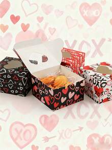 5个/20个装情人节新款结婚糖果盒，心形开窗饼干盒，烘焙包装蛋糕盒，七夕节情侣浪漫礼物方形开窗礼盒 - 彩色 - 查看 1
