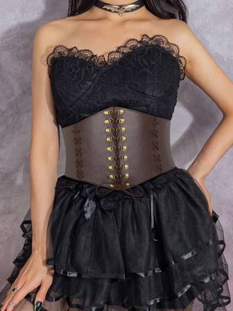 1件女士复古咖啡棕色抽绳腰带，时尚百搭宽腰带，适合派对或日常通勤穿着