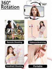 67"/170cm Extendable Aluminum Alloy Selfie Stick Tripod With Fill Light And Bluetooth Remote, Compatible With IOS/Android Smartphones - Ideal For Travel, Vlogging, Live Streaming, Outdoor Photography, Compact And Portable Selfie Stick, Perfect For Vloggers And Travelers - Capture Influencer-Worthy Shots Anytime, Anywhere! Best Selling Product! - Pink - View 6