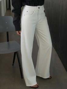 DAZY Women's Regular Waist Banana Leg Casual Jeans - White - View 1