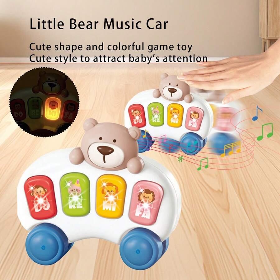 Juguete de oso de peluche de coche con sonido y luz musical multifuncional para bebés, juguete interactivo de múltiples escenarios, juguete educativo para bebés, juguete de pista deslizante giratoria, juguete de aprendizaje interesante (baterías no incluidas)