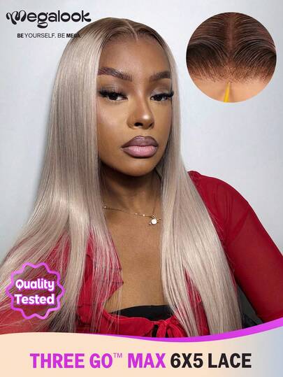 MEGALOOK 6"X5" Lace Front Wig, Ombre Gray To Gold, 100% Human Hair, Pre-Cut & Pre-Plucked Hairline, Transparent Lace Top, Gradient Color Wig - No Glue Needed, Beginner Friendly, Durable, Lightweight & Comfortable, All-Day Wear, Minimal Shedding