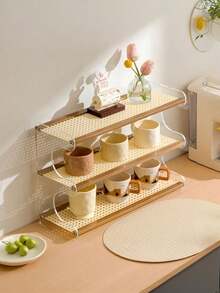 1pc Acrylic Multi-Layer Kitchen Storage Rack, Large Capacity Countertop Organizer, Tabletop Spice Rack, High-End Desk Cup Holder, Tea Set Storage Rack, Multi-Function Home Storage Rack, Suitable For Home, Bar Or Balcony Decor, Light Brown Surface, Kitchen Organization | Modern Kitchen Shelf | Bamboo Shelf, Kitchen Rack And Shelves - Multicolor - View 9